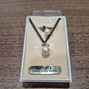 Vintage Little Folks Childrens Pearl Ring And Necklace Set